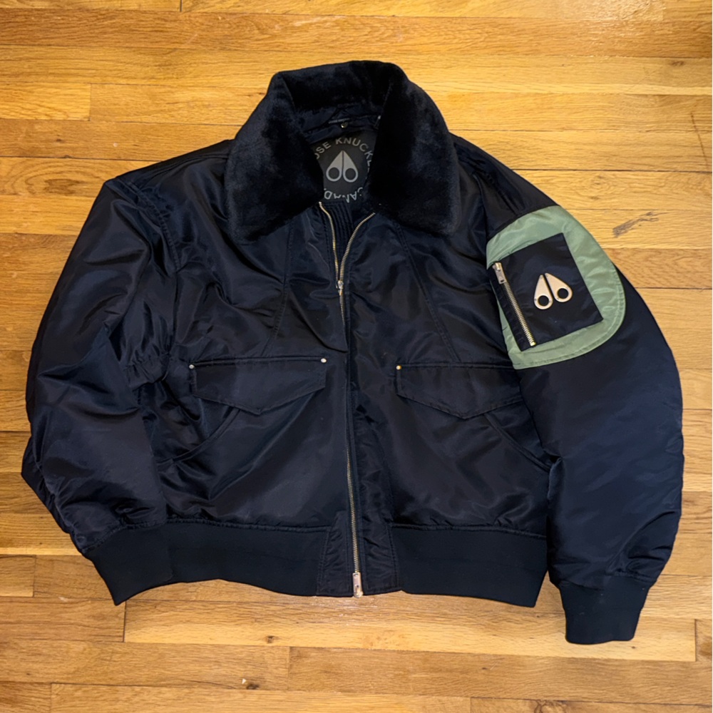 Moose Knuckles Bomber Jacket with Removable Shearling Collar